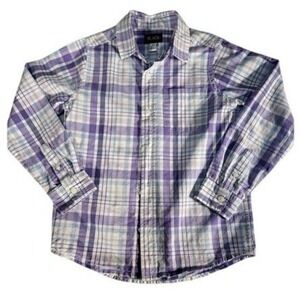 Place Plaid Button Down Shirt Long Sleeve Casual Purple Blue Size 7/8